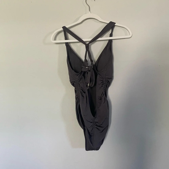 Athleta Aqualuxe one piece Ruched Tie Back Gray Full Coverage Medium - Picture 4 of 10